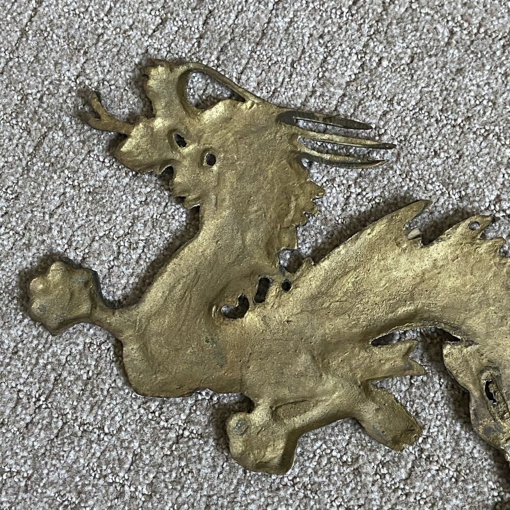 Vintage Brass Wall Hanging Dragon Figure 7”22” Long mid centry modern - Picture 10 of 11